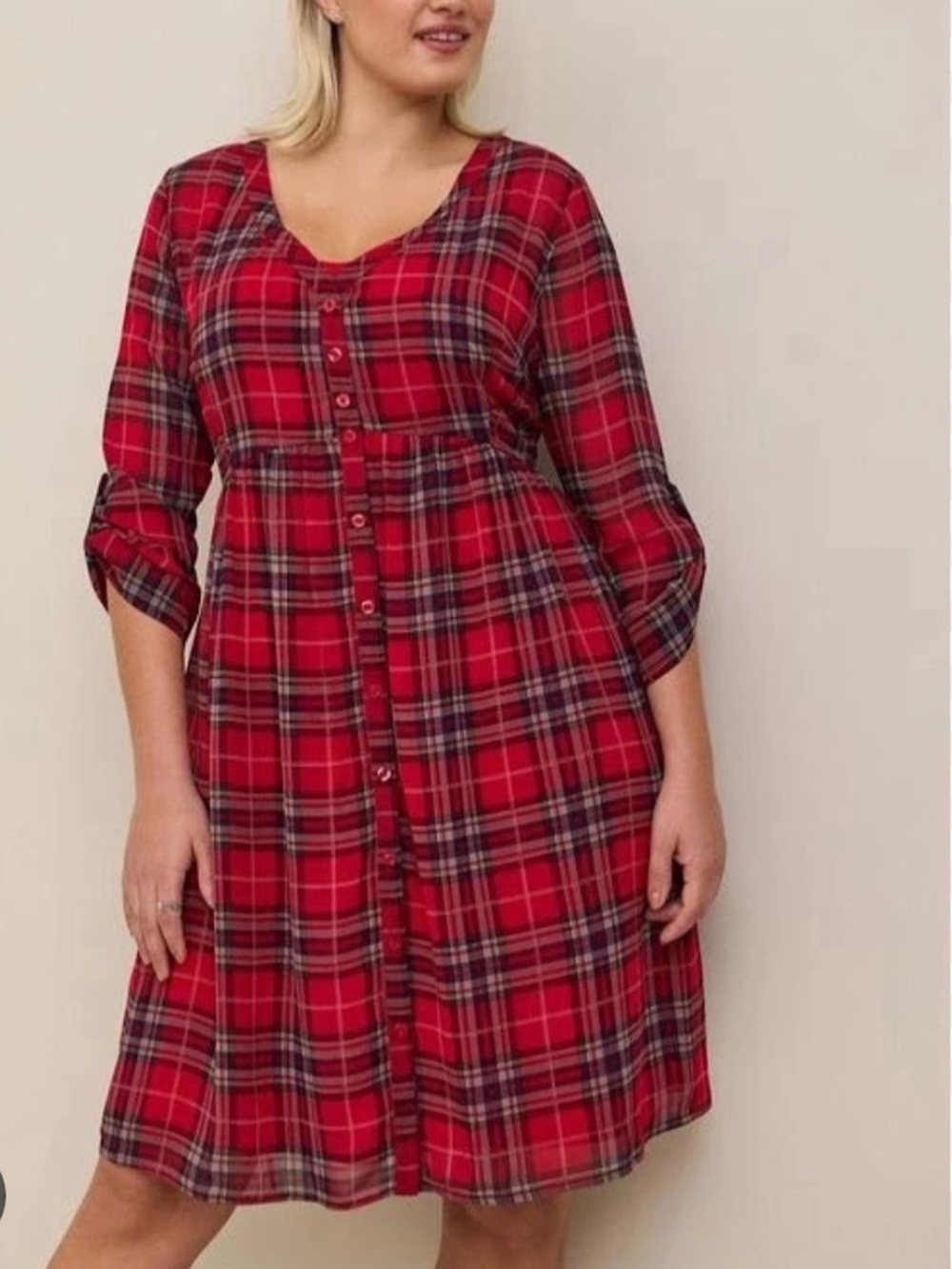 Torrid Mini Chiffon Red Plaid Button Front Shirtdress 2 Piece Dress & Slip 4X